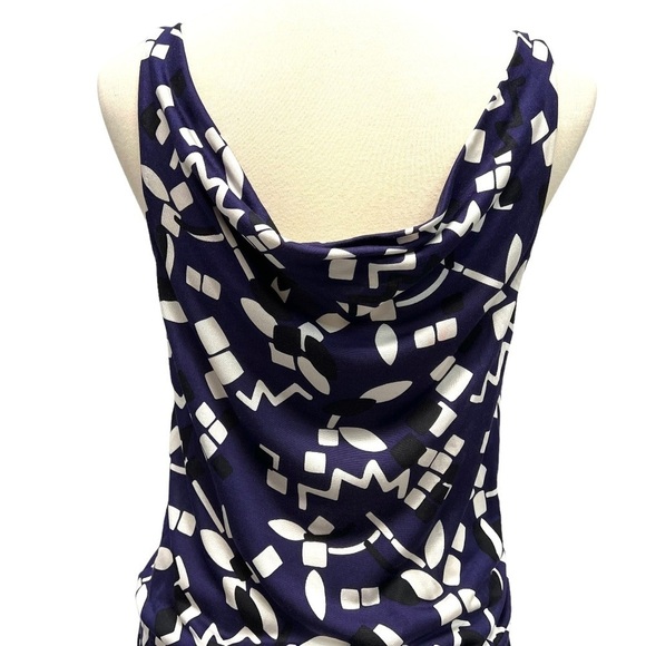 Diane Von Furstenberg Tadd Two Silk Blue Sleeveless Print Drape Neck Dress - Picture 7 of 13